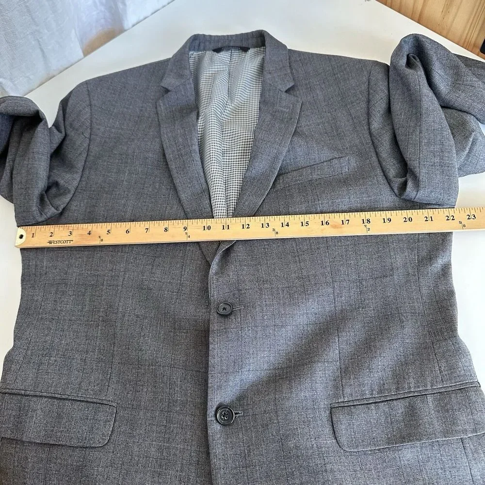 Banana‎ Republic Wool Modern Slim Fit Plaid Blazer 44L Long Suit Gray